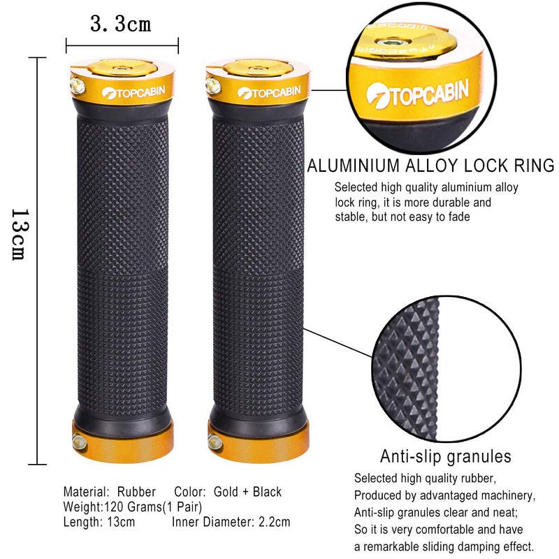 TOPCABIN Bicycle Grips,Double Lock on Locking Bicycle Handlebar Grips Rubber Comfortable Bike Grips for Mountain BMX ((Aluminum Lock Plug) Gold 1 Pair) - Image 4